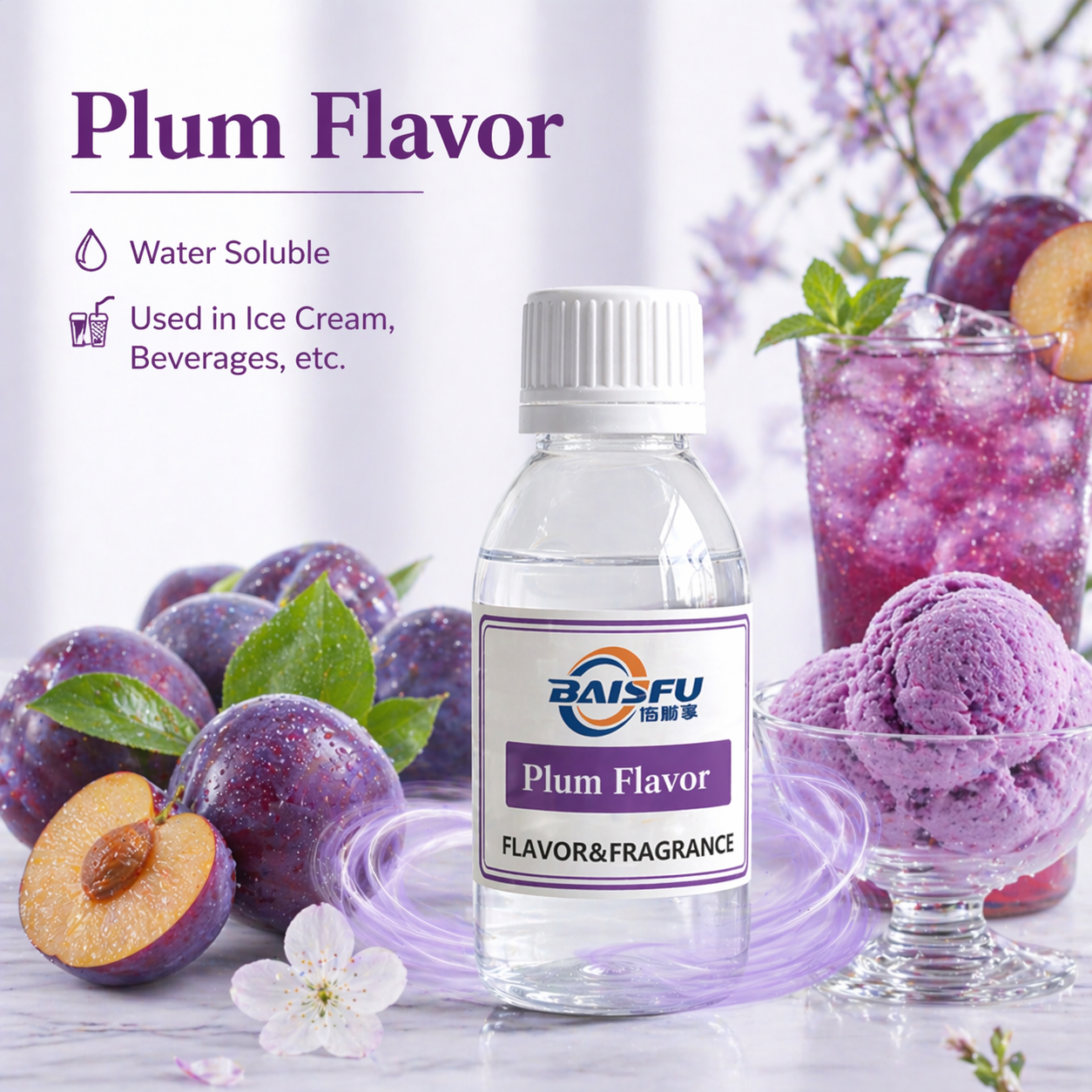  Plum Flavor Concentrate for Hard Candy Chewing Gum Juice Ice Cream – Water Soluble Fruit Essence Bulk