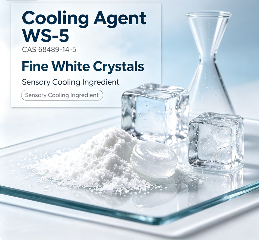Cooling Agent WS-5 is a food-grade synthetic cooling agent. Its chemical name is N-((Ethoxycarbonyl)methyl)-p-menthane-3-carboxamide. It comes from the menthol family, yet it ranks among the strongest agents in the WS series.